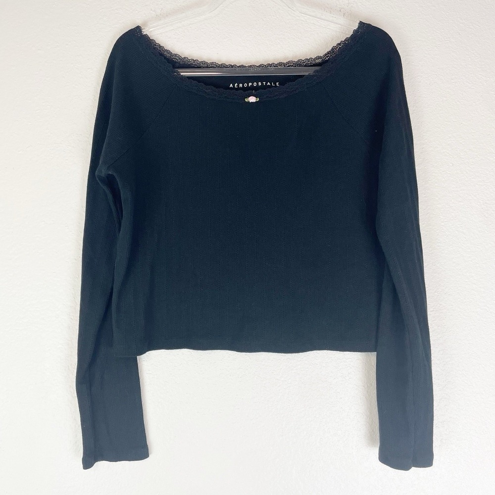 Aeropostale Top Large Pointelle Lace Trim‎ Rosette Dainy Coquette Balletcore Y2K